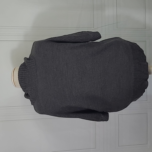 Agb Grey Metallic Striped Cowel Neck Short Sleeve Sweater - 1X - Picture 5 of 9